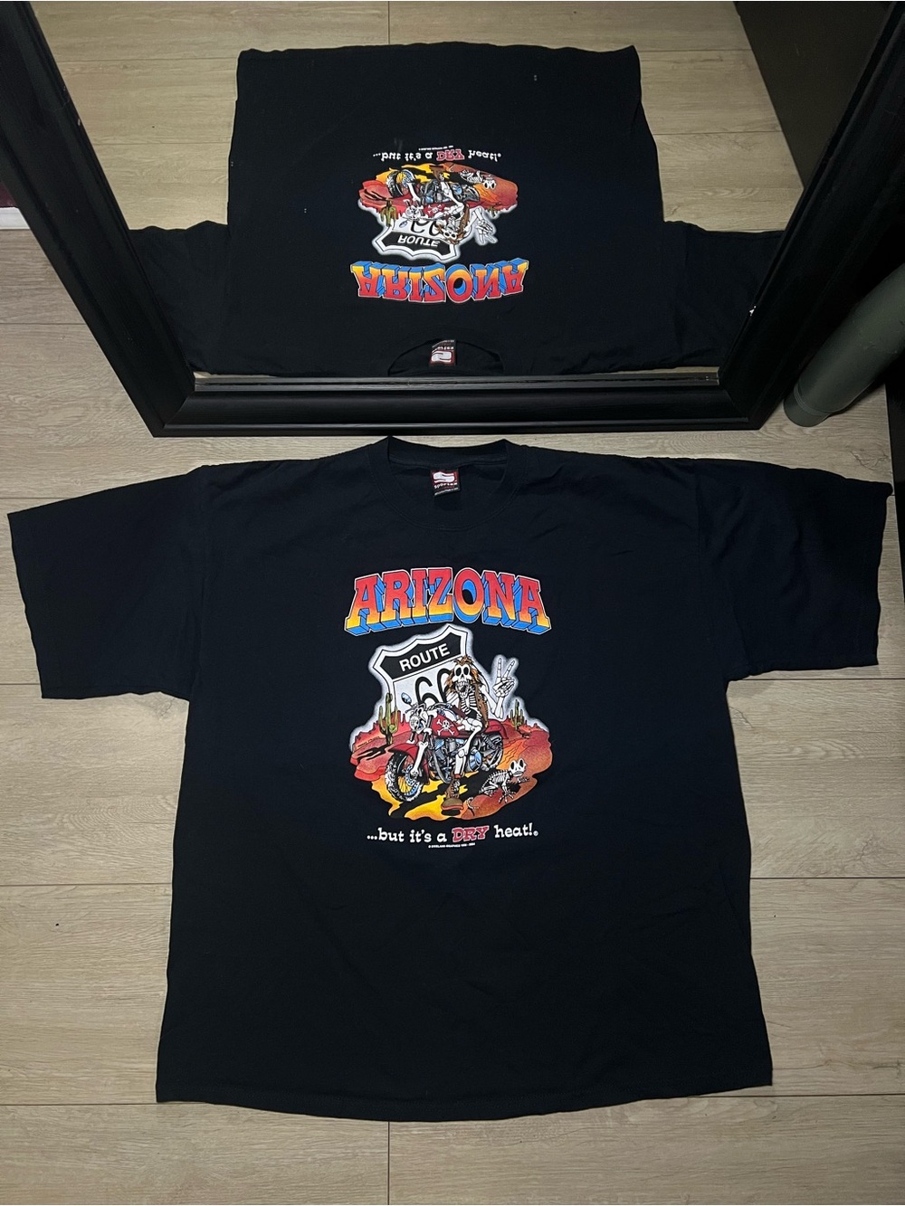 New Vintage 2004 Arizona Skeleton Chopper Biker Route 66 “…But It’s Dry Heat” Sh